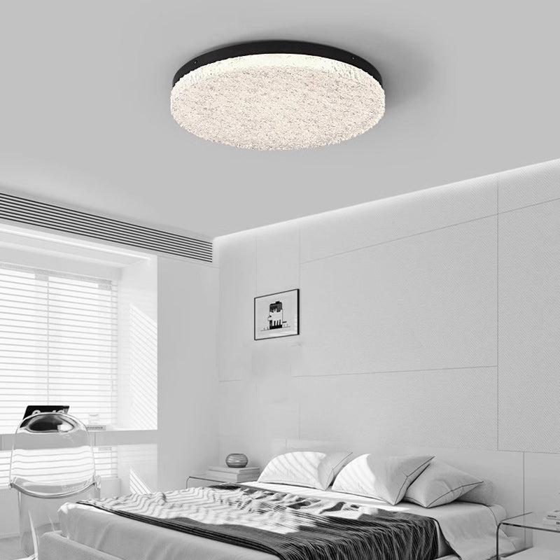 Modern Minimalist Round Textured Aluminum Resin LED Flush Mount Ceiling Light For Bedroom