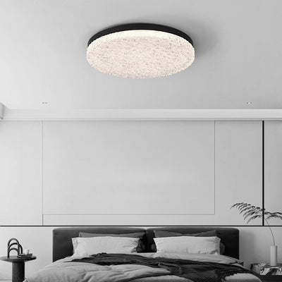 Modern Minimalist Round Textured Aluminum Resin LED Flush Mount Ceiling Light For Bedroom