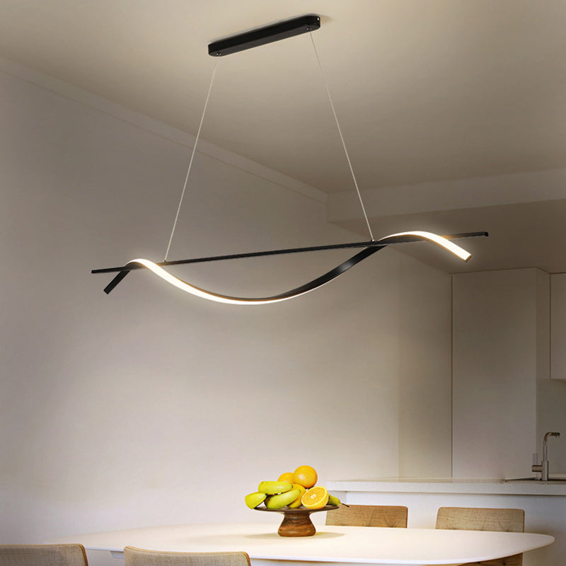 Modern Minimalist Long Rectangle Wave Iron Acrylic LED Pendant Light Island Light For Dining Room