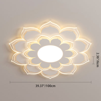 Contemporary Scandinavian Round Flower Multi-Layer Petal Iron Acrylic LED Flush Mount Ceiling Light For Living Room