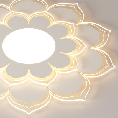 Contemporary Scandinavian Round Flower Multi-Layer Petal Iron Acrylic LED Flush Mount Ceiling Light For Living Room