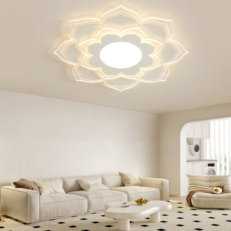 Contemporary Scandinavian Round Flower Multi-Layer Petal Iron Acrylic LED Flush Mount Ceiling Light For Living Room