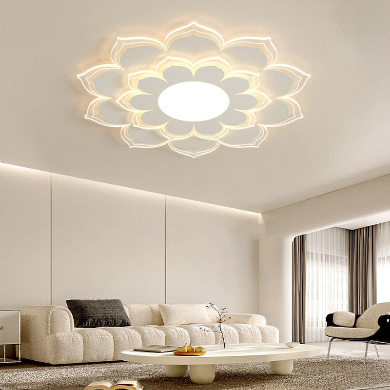 Contemporary Scandinavian Round Flower Multi-Layer Petal Iron Acrylic LED Flush Mount Ceiling Light For Living Room