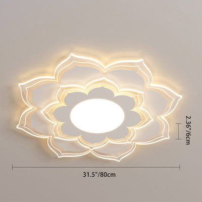 Contemporary Scandinavian Round Flower Multi-Layer Petal Iron Acrylic LED Flush Mount Ceiling Light For Living Room