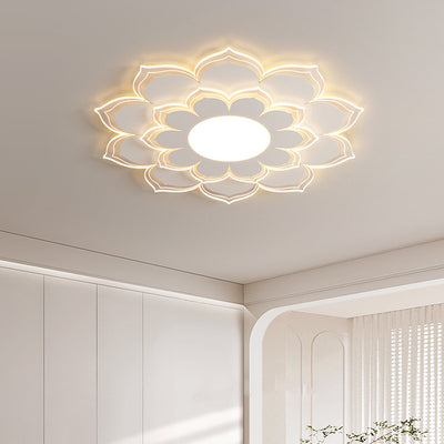 Contemporary Scandinavian Round Flower Multi-Layer Petal Iron Acrylic LED Flush Mount Ceiling Light For Living Room