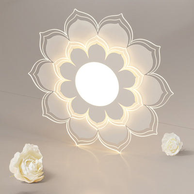 Contemporary Scandinavian Round Flower Multi-Layer Petal Iron Acrylic LED Flush Mount Ceiling Light For Living Room