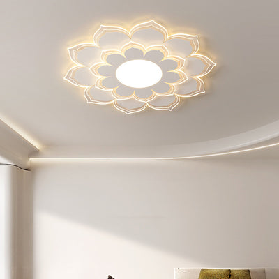 Contemporary Scandinavian Round Flower Multi-Layer Petal Iron Acrylic LED Flush Mount Ceiling Light For Living Room