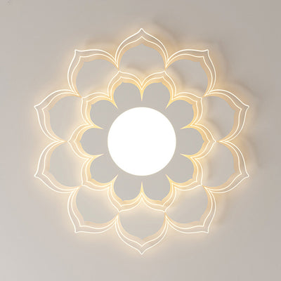 Contemporary Scandinavian Round Flower Multi-Layer Petal Iron Acrylic LED Flush Mount Ceiling Light For Living Room