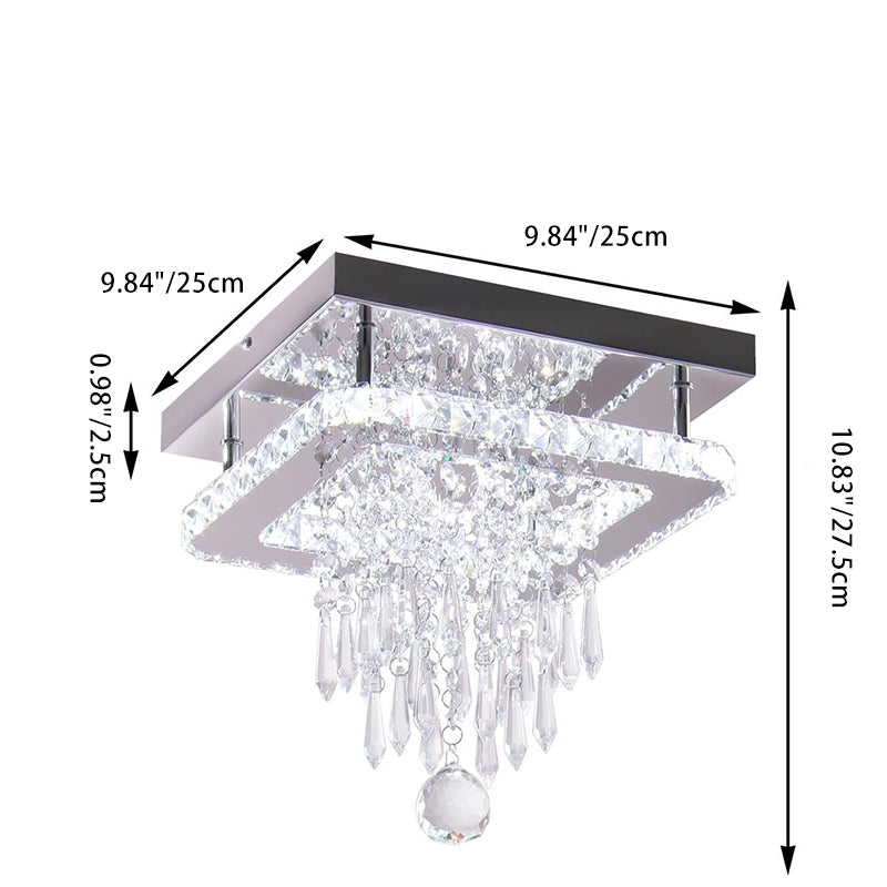 Modern Luxury Square Orb Pendant Crystal Stainless Steel LED Flush Mount Ceiling Light For Living Room