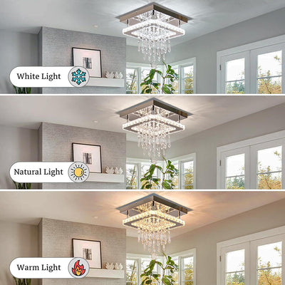 Modern Luxury Square Orb Pendant Crystal Stainless Steel LED Flush Mount Ceiling Light For Living Room