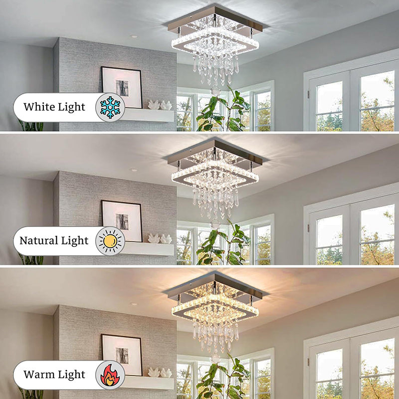 Modern Luxury Square Orb Pendant Crystal Stainless Steel LED Flush Mount Ceiling Light For Living Room