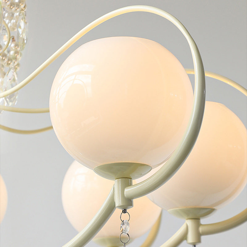 Traditional French Branch Pearl Teardrop Globe Cylinder Hardware Glass 6/8 Light Chandelier For Living Room