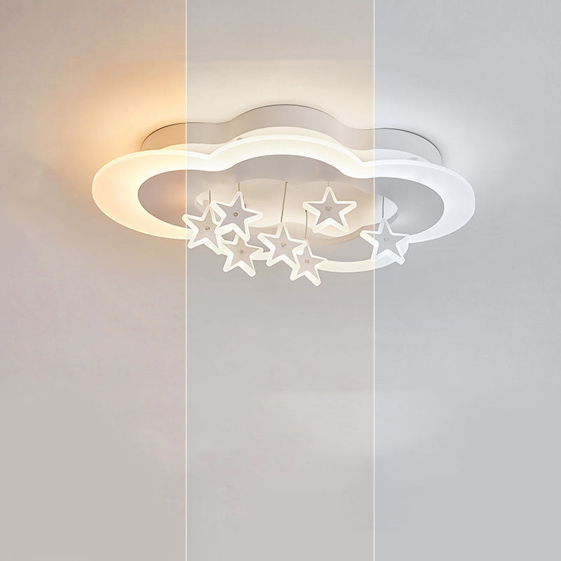 Contemporary Scandinavian Warm Kids Clouds Stars Iron Acrylic LED Flush Mount Ceiling Light For Bedroom