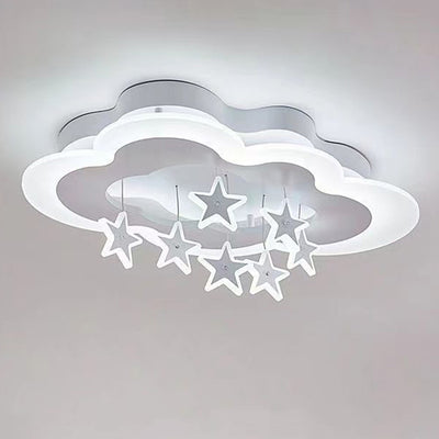 Contemporary Scandinavian Warm Kids Clouds Stars Iron Acrylic LED Flush Mount Ceiling Light For Bedroom