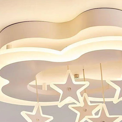 Contemporary Scandinavian Warm Kids Clouds Stars Iron Acrylic LED Flush Mount Ceiling Light For Bedroom