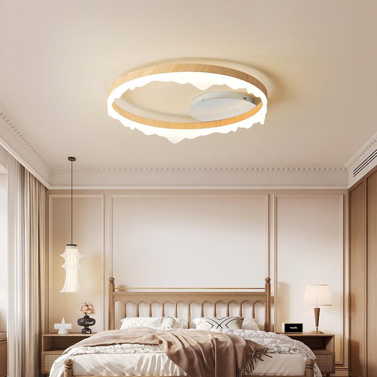 Contemporary Scandinavian Round Circle Cream Iron Aluminum Acrylic LED Semi-Flush Mount Ceiling Light For Bedroom