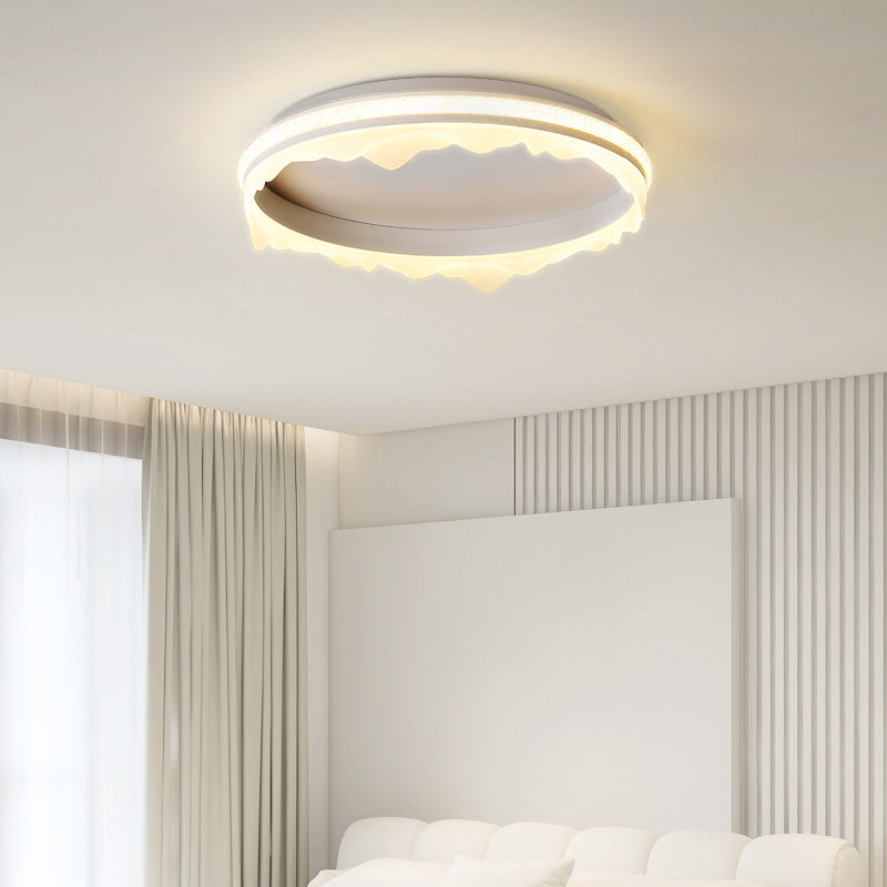 Contemporary Scandinavian Round Circle Cream Iron Aluminum Acrylic LED Semi-Flush Mount Ceiling Light For Bedroom