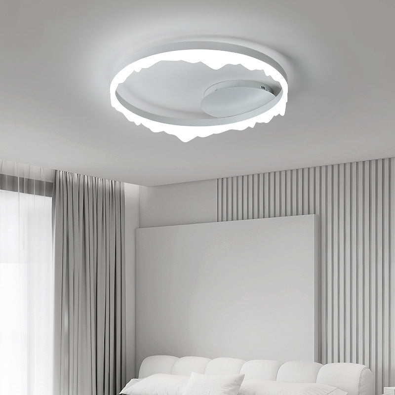 Contemporary Scandinavian Round Circle Cream Iron Aluminum Acrylic LED Semi-Flush Mount Ceiling Light For Bedroom