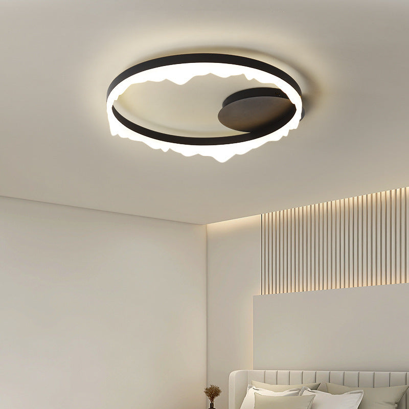 Contemporary Scandinavian Round Circle Cream Iron Aluminum Acrylic LED Semi-Flush Mount Ceiling Light For Bedroom