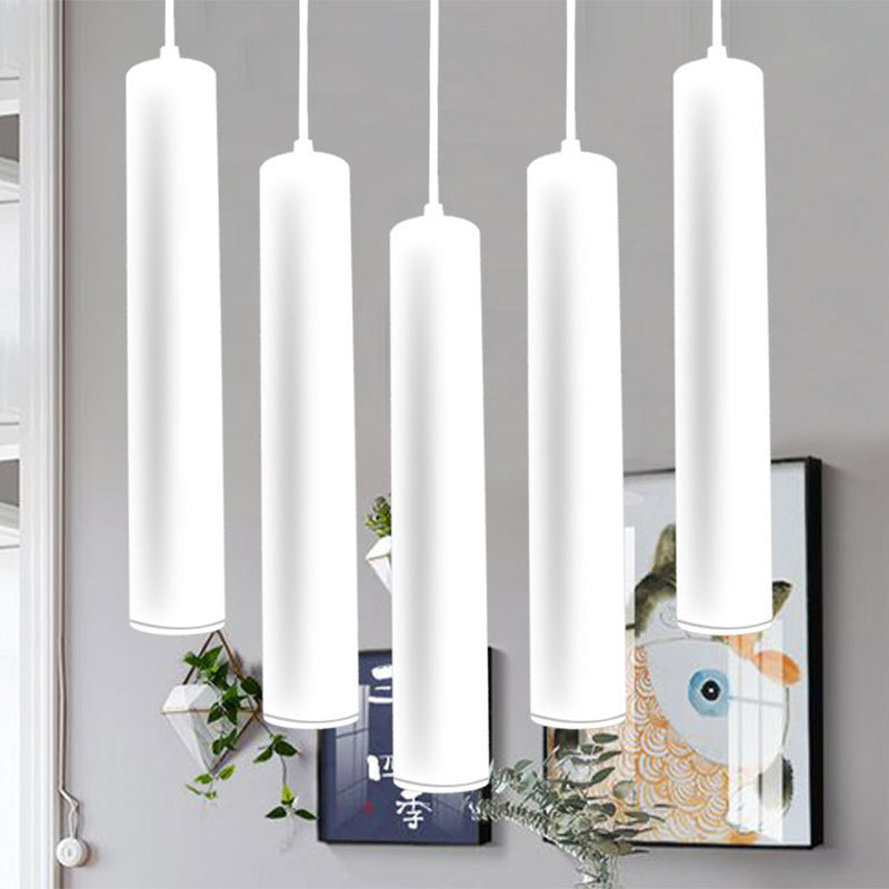 Moderne minimalistische Zylinder lange Röhre Druckguss Aluminium Acryl LED Pendelleuchte für Wohnzimmer 