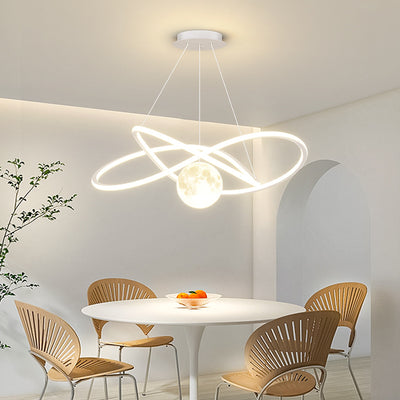 Contemporary Scandinavian Circle Around Moon Iron Aluminum Resin LED Chandeliers Island Light For Dining Room