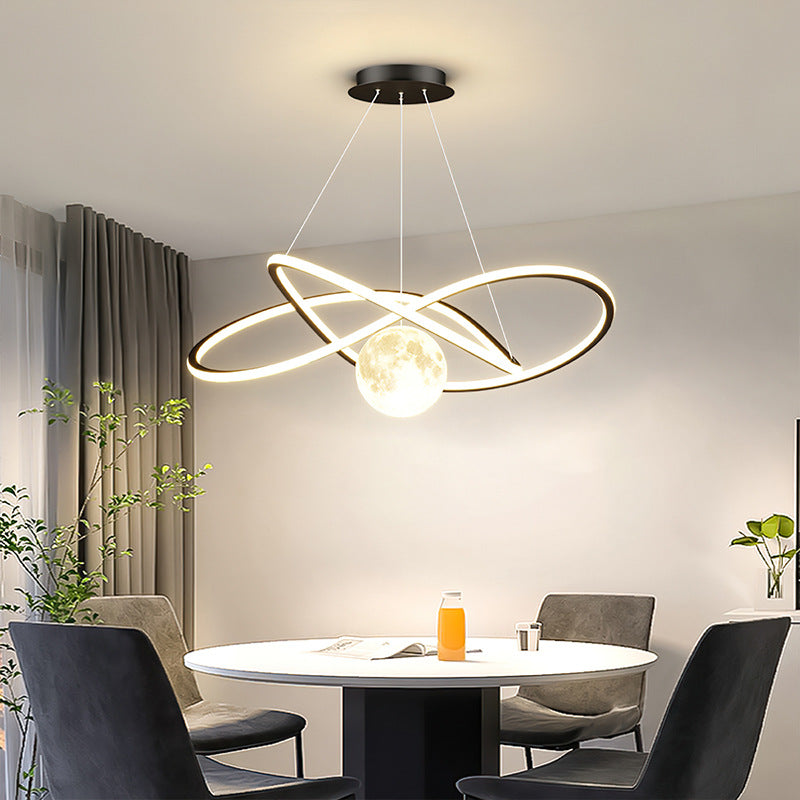 Contemporary Scandinavian Circle Around Moon Iron Aluminum Resin LED Chandeliers Island Light For Dining Room