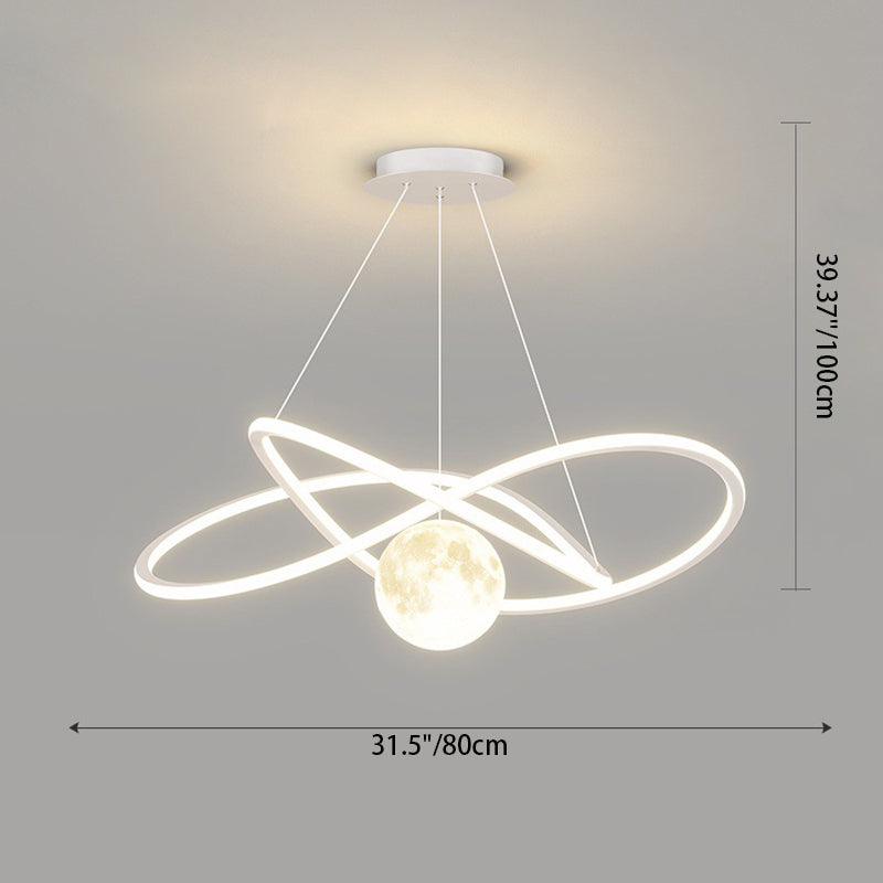 Contemporary Scandinavian Circle Around Moon Iron Aluminum Resin LED Chandeliers Island Light For Dining Room