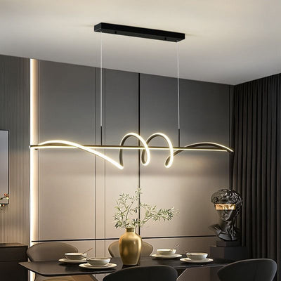 Modern Minimalist Long Spiral Rectangle Base Iron Aluminum Acrylic LED Pendant Light Island Light For Dining Room