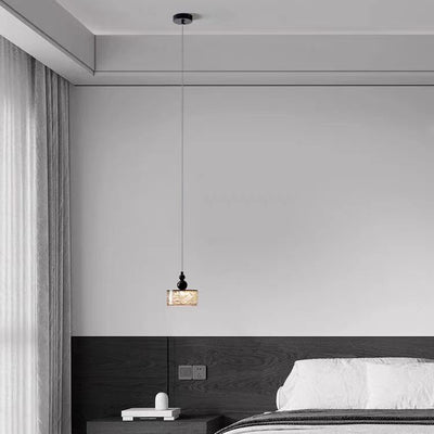 Modern Luxury Cylinder Square Sphere Textured Stainless Steel Resin LED Pendant Light For Bedroom