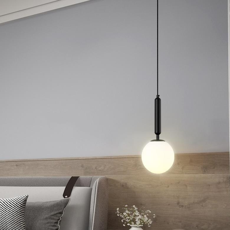 Contemporary Scandinavian Orb Cylinder Disc Base Iron Glass 1-Light Pendant Light For Bedroom