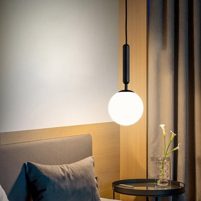 Contemporary Scandinavian Orb Cylinder Disc Base Iron Glass 1-Light Pendant Light For Bedroom