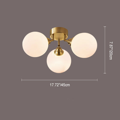 Zeitgenössische skandinavische Orb Branch Kupfer Glas 3/4 Licht Semi-Flush Mount Deckenleuchte für Wohnzimmer 