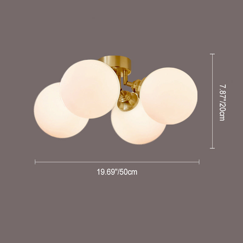 Zeitgenössische skandinavische Orb Branch Kupfer Glas 3/4 Licht Semi-Flush Mount Deckenleuchte für Wohnzimmer 