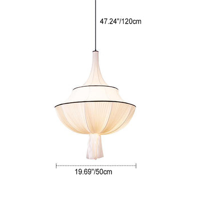 Traditional French Semi-Circular Tower Hardware Fabric 1-Light Pendant Light For Living Room