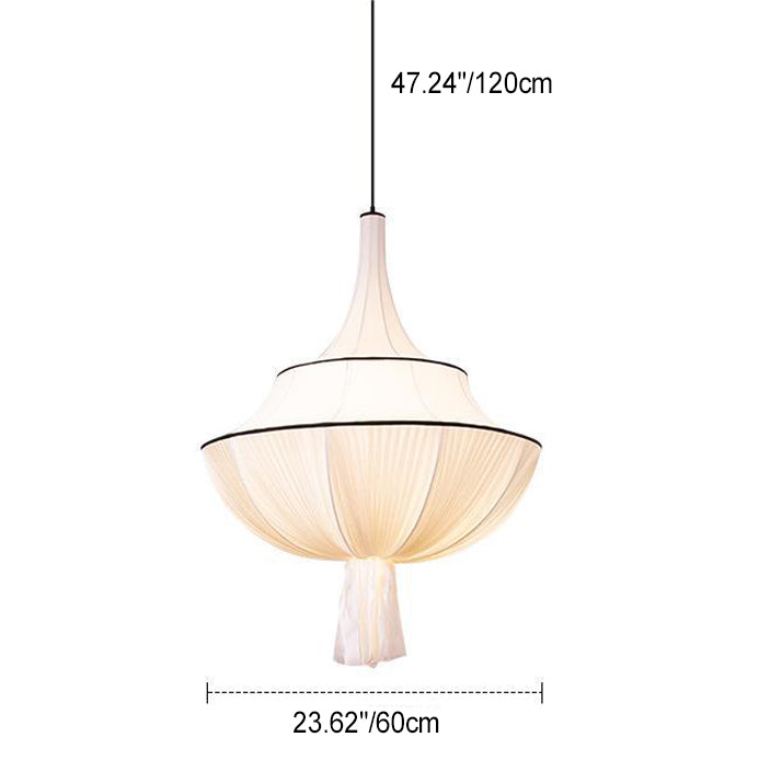 Traditional French Semi-Circular Tower Hardware Fabric 1-Light Pendant Light For Living Room