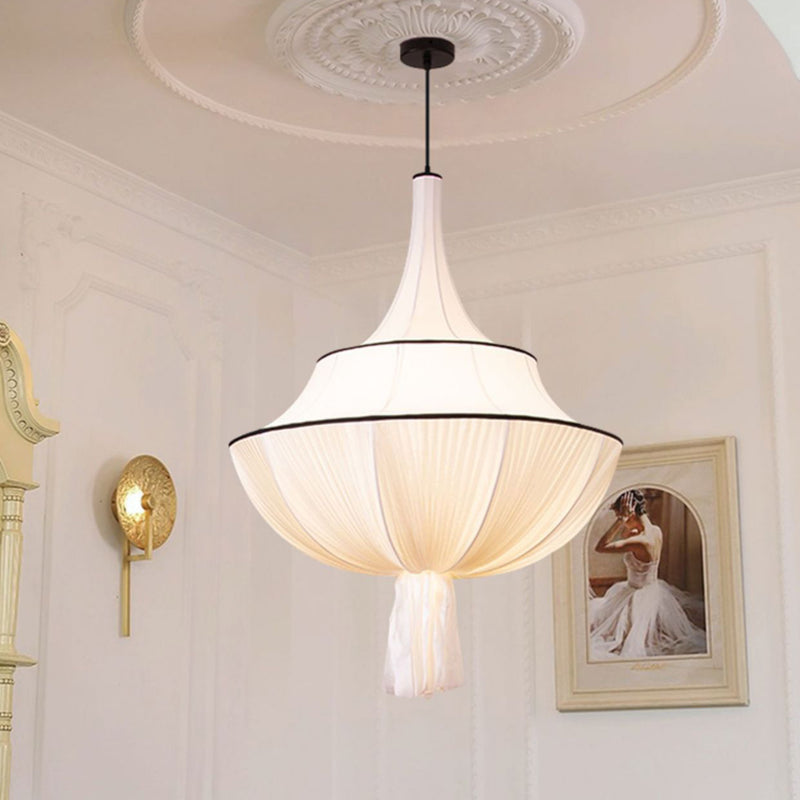 Traditional French Semi-Circular Tower Hardware Fabric 1-Light Pendant Light For Living Room