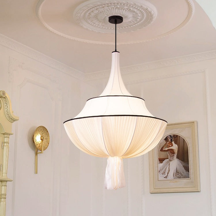 Traditional French Semi-Circular Tower Hardware Fabric 1-Light Pendant Light For Living Room