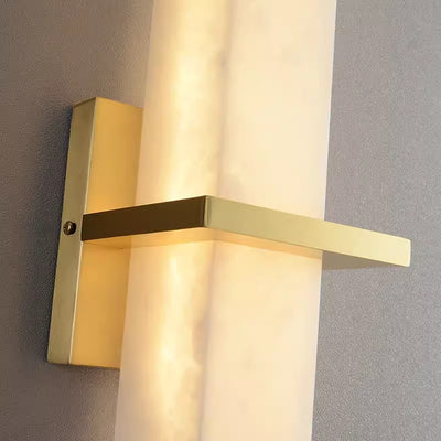 Traditional Chinese Rectangle Stone Pattern Square Base Copper Marble LED Wall Sconce Lamp For Bedroom