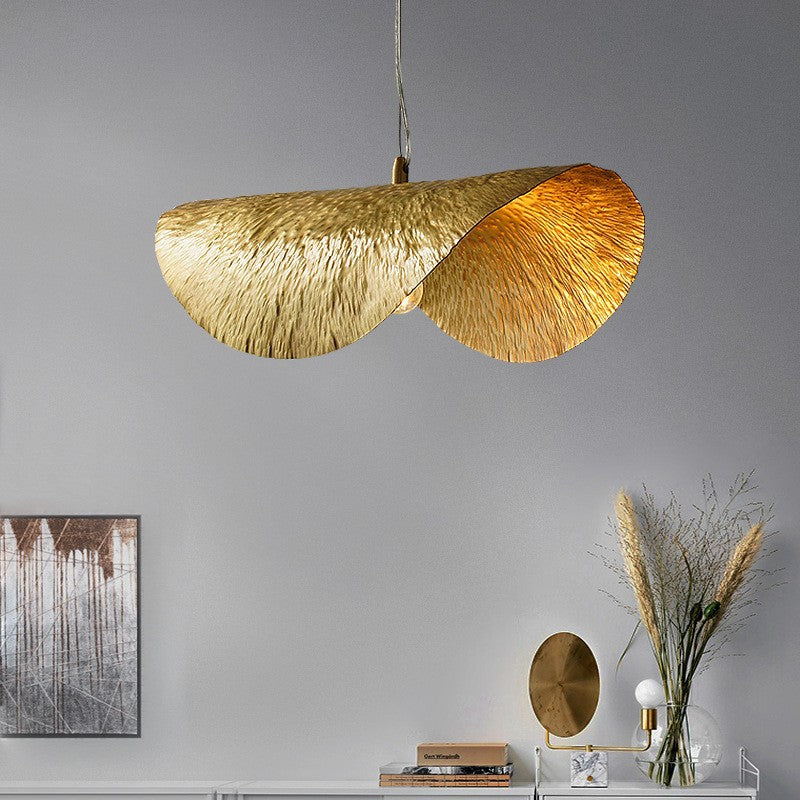 Modern Minimalist Straw Hat Curved Line Full Copper 1-Light Pendant Light For Living Room