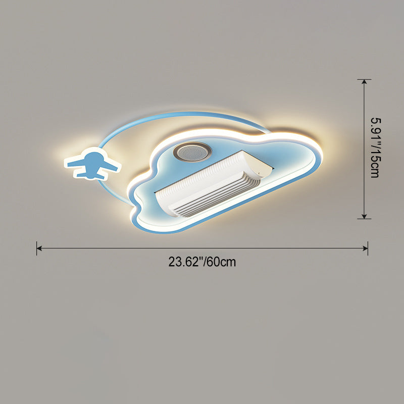 Zeitgenössische kreative Cartoon Kinder Flugzeug Wolken Aluminium Eisen Acryl LED Unterputz Deckenventilator Licht für Schlafzimmer 