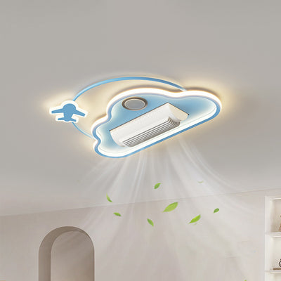 Zeitgenössische kreative Cartoon Kinder Flugzeug Wolken Aluminium Eisen Acryl LED Unterputz Deckenventilator Licht für Schlafzimmer 