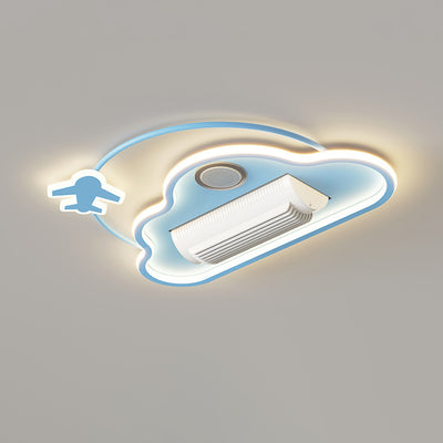 Zeitgenössische kreative Cartoon Kinder Flugzeug Wolken Aluminium Eisen Acryl LED Unterputz Deckenventilator Licht für Schlafzimmer 