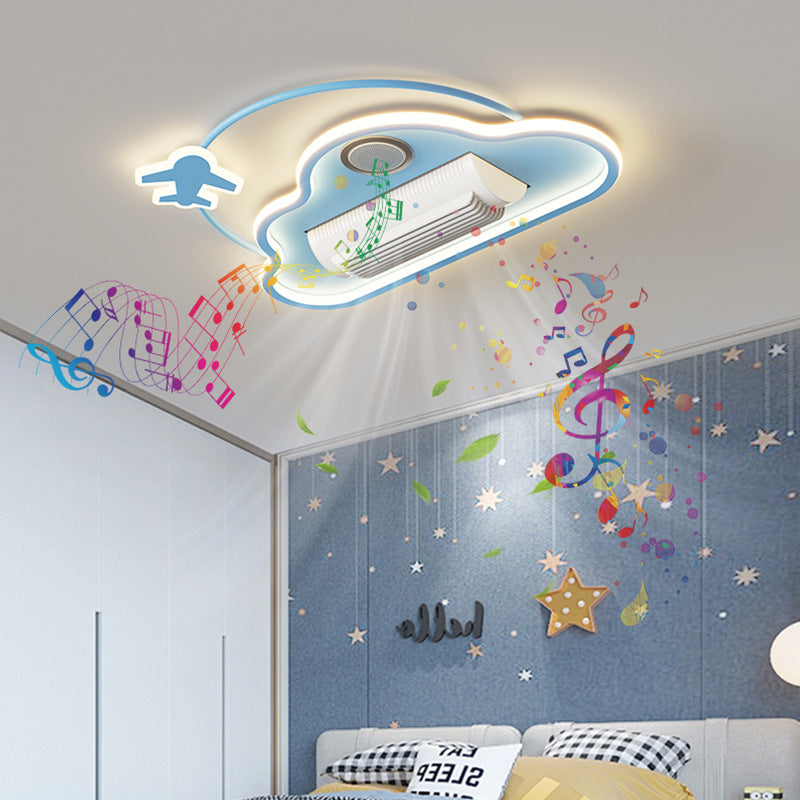 Zeitgenössische kreative Cartoon Kinder Flugzeug Wolken Aluminium Eisen Acryl LED Unterputz Deckenventilator Licht für Schlafzimmer 