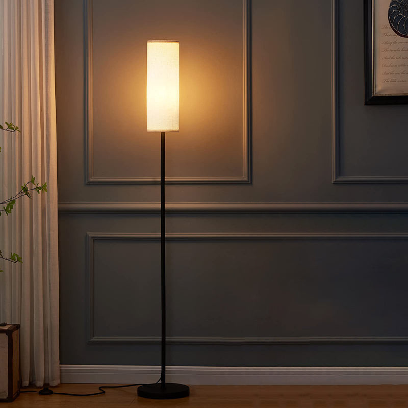 Moderne minimalistische Zylinder lange Stange Eisen Stoff 1-Licht stehende Stehlampe für Schlafzimmer 