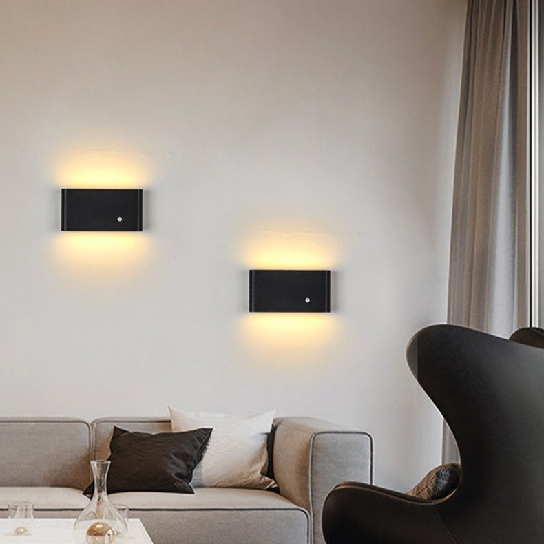 Moderne minimalistische aufladbare rechteckige abgerundete Kante Aluminium LED Wandleuchte Lampe für Wohnzimmer 