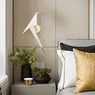 Contemporary Scandinavian Thousand Paper Cranes Birds Disc Base Platinized Metal Acrylic LED Wall Sconce Lamp For Bedroom