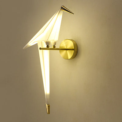 Contemporary Scandinavian Thousand Paper Cranes Birds Disc Base Platinized Metal Acrylic LED Wall Sconce Lamp For Bedroom