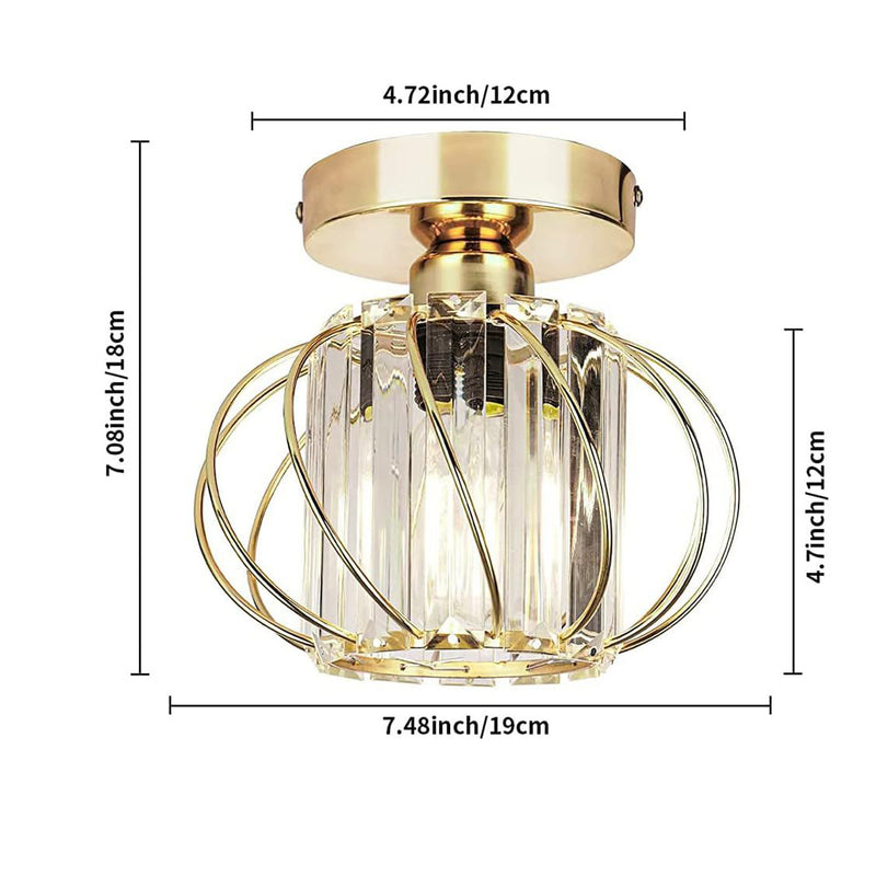 Contemporary Scandinavian Pumpkin Curved Arc Hollow Cylinder Disc Base Iron Crystal 1-Light Semi-Flush Mount Ceiling Light For Living Room