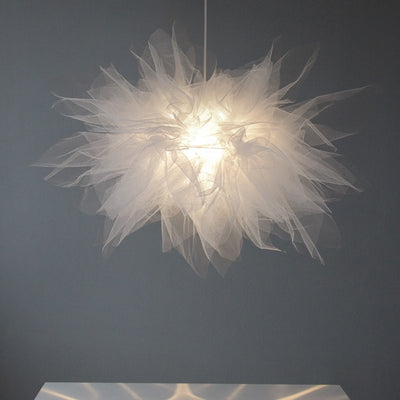 Contemporary Scandinavian Romantic Floral Illusion Iron Fabric 1-Light Pendant Light For Bedroom