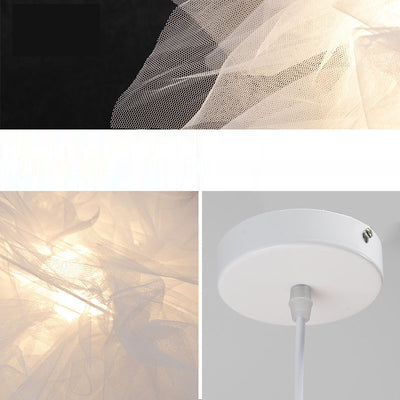 Contemporary Scandinavian Romantic Floral Illusion Iron Fabric 1-Light Pendant Light For Bedroom